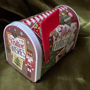 Adorable mini Festive Wishes Holiday mailbox Tin